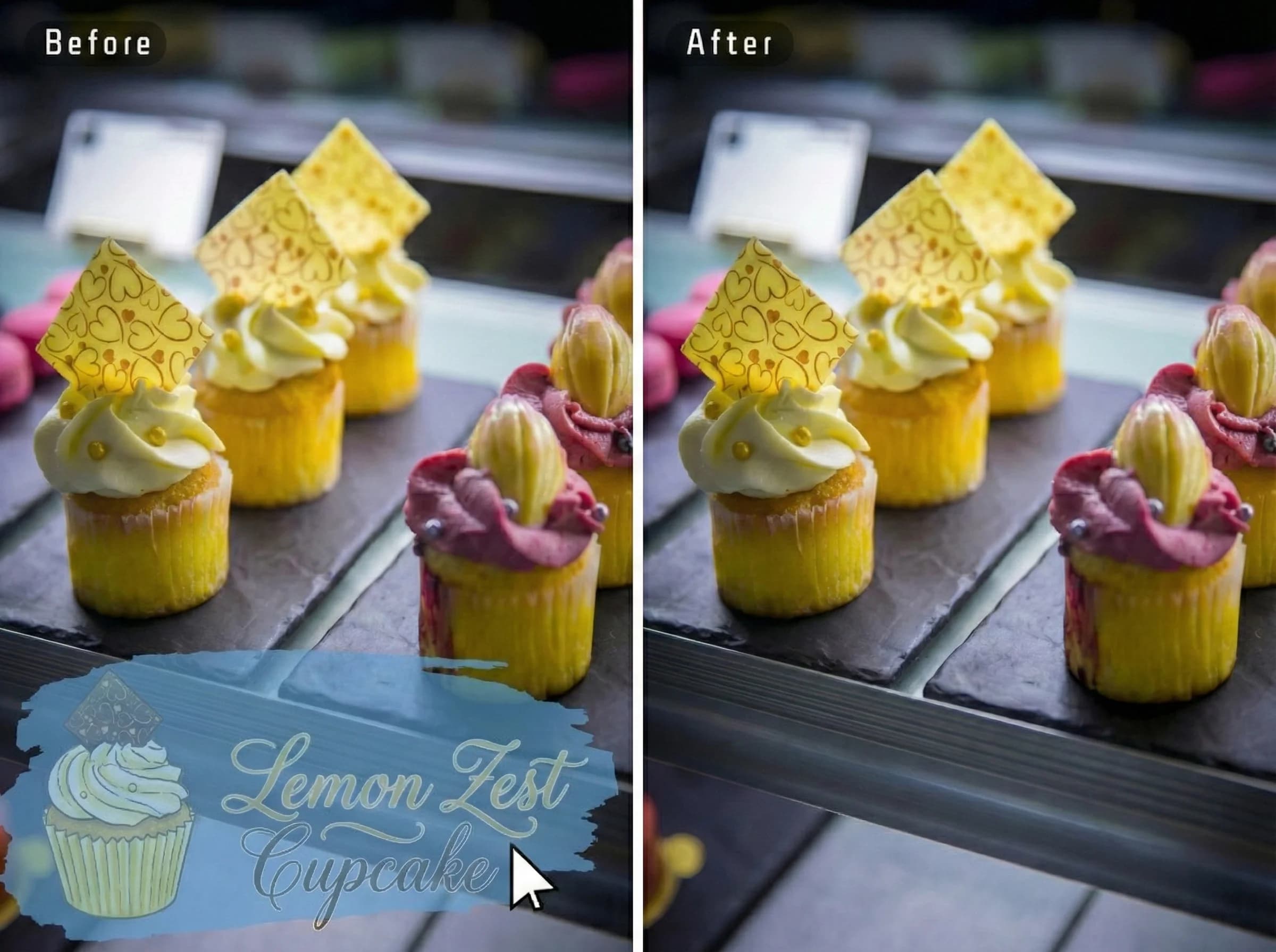 Before and after removing logo and brand watermarks using ZapWatermark watermark remover.
